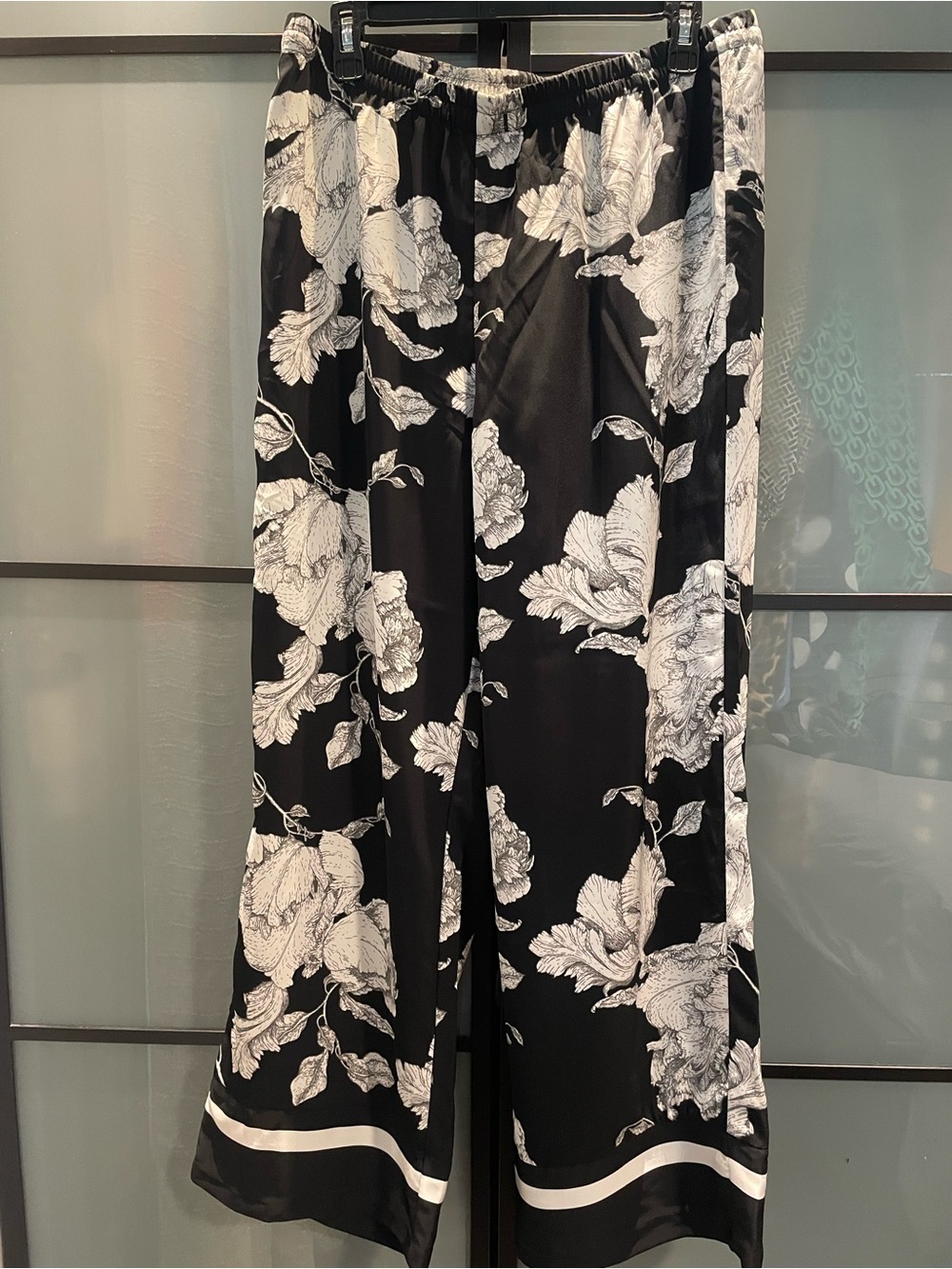 H&M Black & White Floral Wide-Leg Pants
